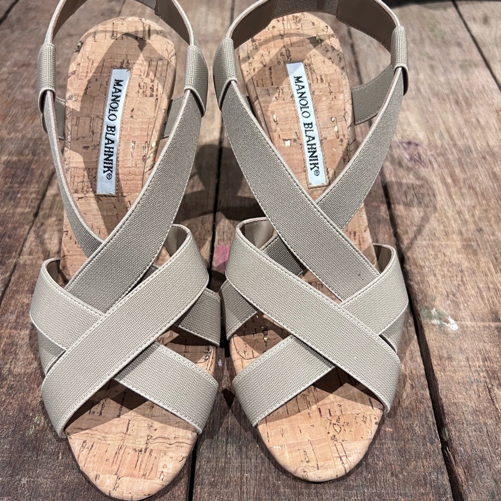 Manolo Blahnik Neutral Slingback Sandals